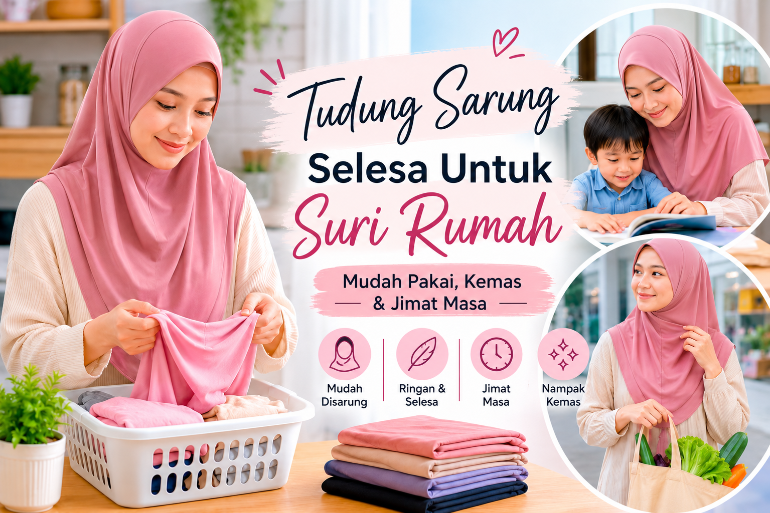 Tudung Sarung Selesa Untuk Suri Rumah – Mudah Pakai, Kemas & Jimat Masa